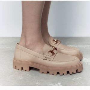 Zara Cream Loafers with Gold Buckle
